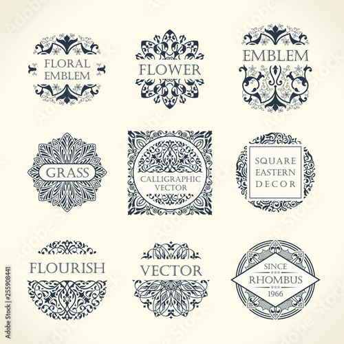 Calligraphic Luxury line logo. Flourishes elegant emblem monogram. Royal vintage divider design