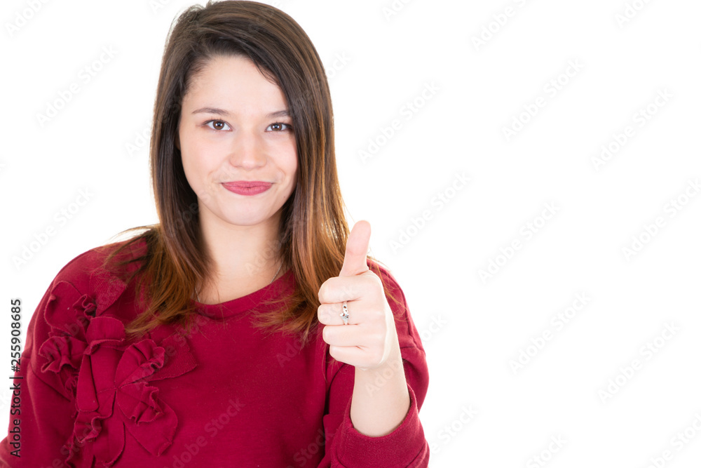 agreement ok concept for excited young woman with thumbs up agreement ok concept for excited young woman with thumbs up