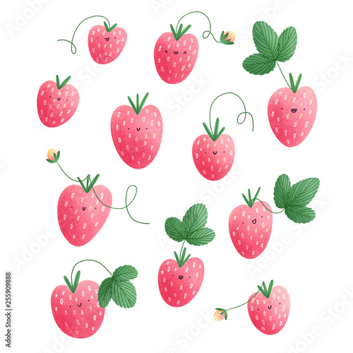 Funny strawberry characters set