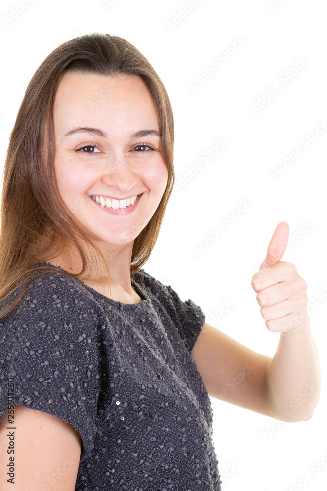 satisfaction concept for smiling young woman with thumbs up satisfaction concept for smiling young woman with thumbs up
