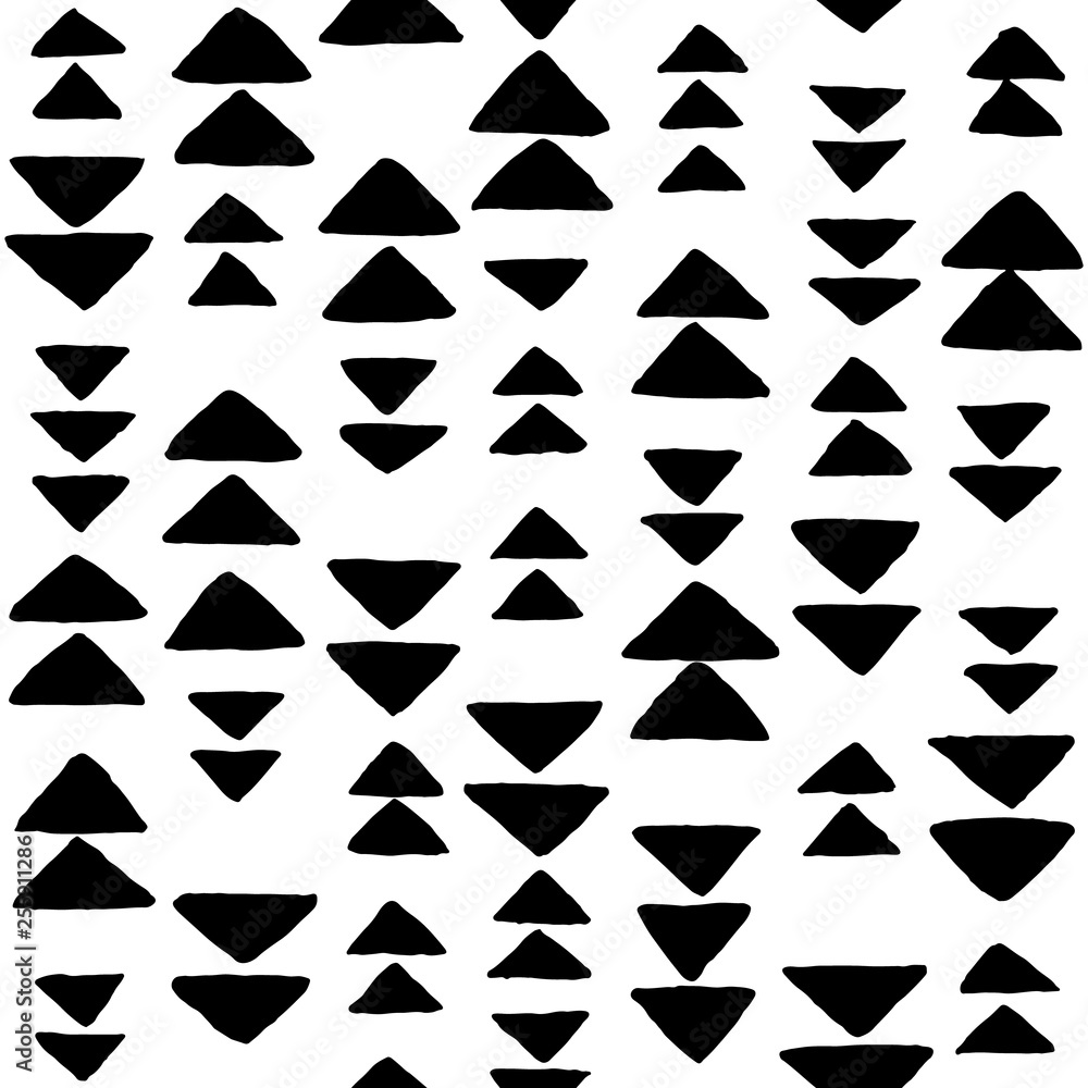 Hand drawn black and white background with triangles. Seamless vector pattern Hand drawn black and white background with triangles. Seamless vector pattern