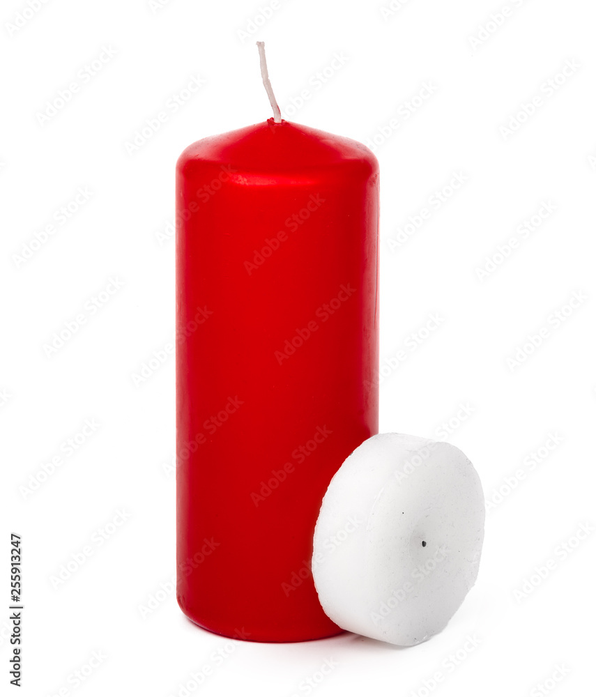 Obraz premium Wax colored candle isolated on white background close up