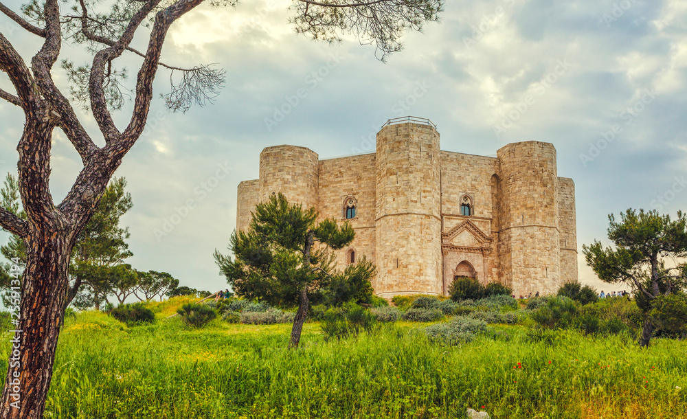 Castel del Monte is a 13th-century castle situated on a hill in Andria in the Apulia region of southeast Italy. UNESCO World Heritage Site.