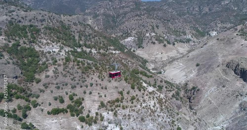 Aerial shot of a cable car in the Urique Canyon in Divisadero, Copper Canyon Region, Chihuahua.
