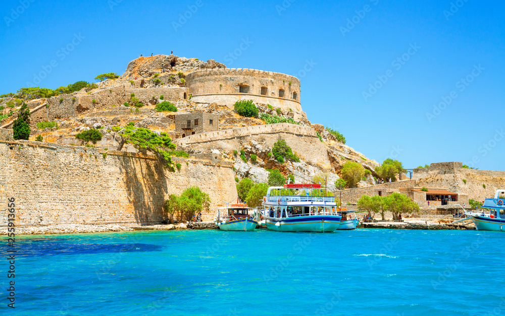 Spinalonga island is a popular tourist attraction in Crete, Greece.