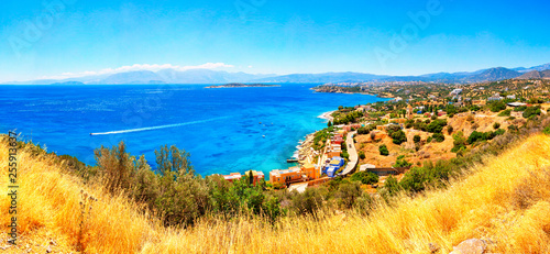 Agios Nikolaos and Cretan sea. Crete island, Greece.