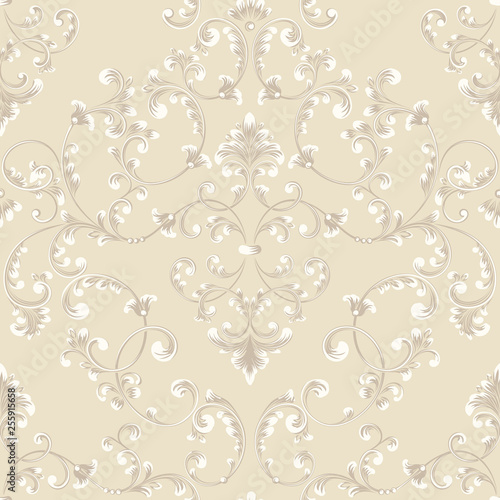 Fototapeta Naklejka Na Ścianę i Meble -  Vector damask seamless pattern element. Classical luxury old fashioned damask ornament, royal victorian seamless texture for wallpapers, textile, wrapping. Exquisite floral baroque template.