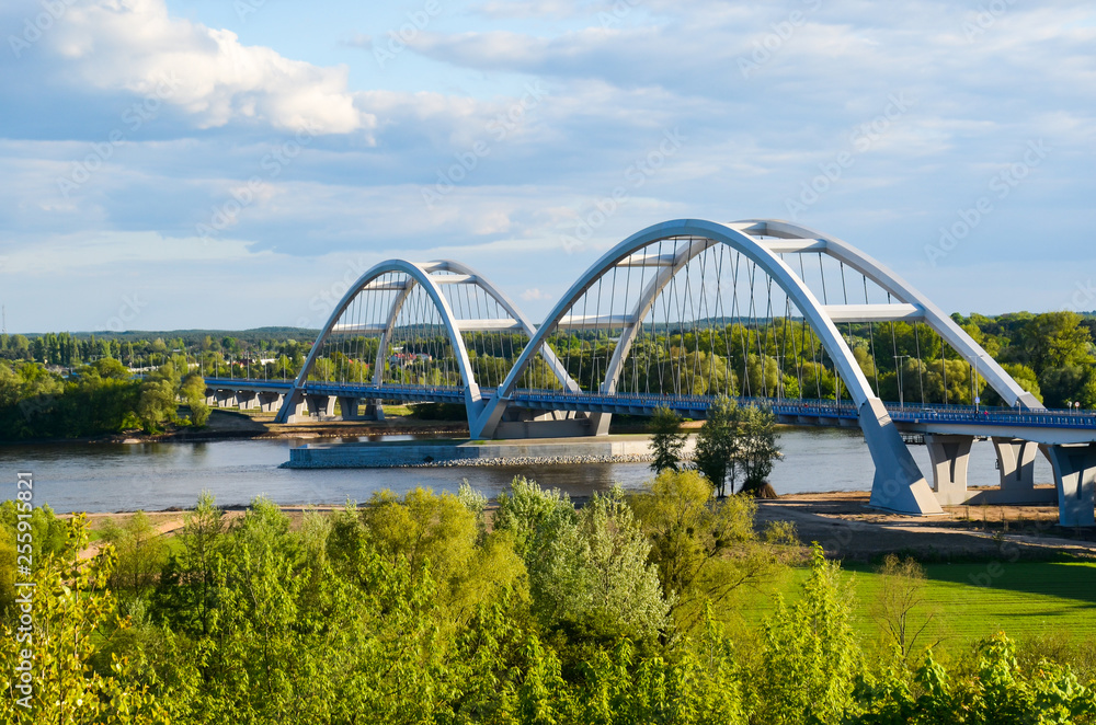 Fototapeta premium Two-span road bridge above Vistula river near to the Torun, Poland.