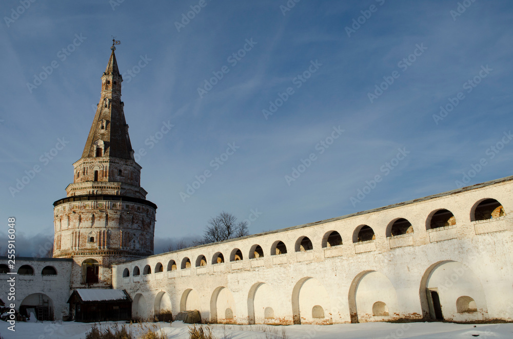 View of the Blacksmith's (Kuznechnaya) Tower of the Iosifo-Volotsky Monastery of Volokolamsk, Moscow Region