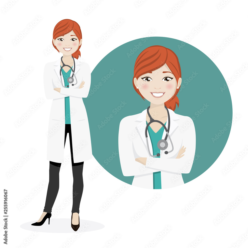 Redhead woman doctor on a white background Redhead woman doctor on a white background