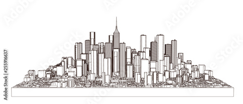 3D model of city. Vector outline illustration