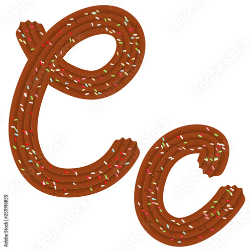 Tempting tipography. Font design. 3D letter C of the Chocolate cream and candy