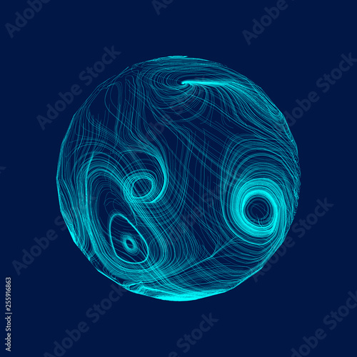 Abstract sphere of colorful curved lines. Vector.