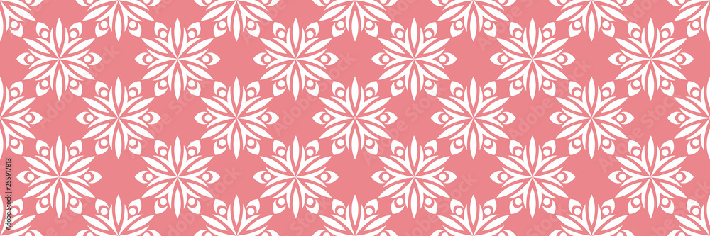 Floral seamless pattern. Pink background with white flowers