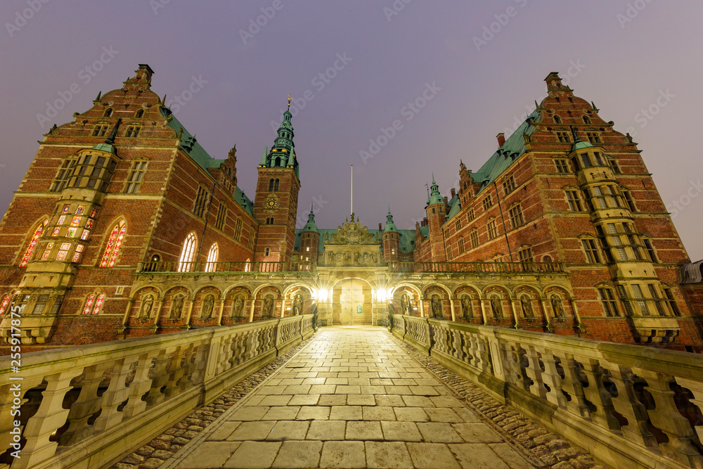 Twilight exterior view of the famous Frederiksborg Castle