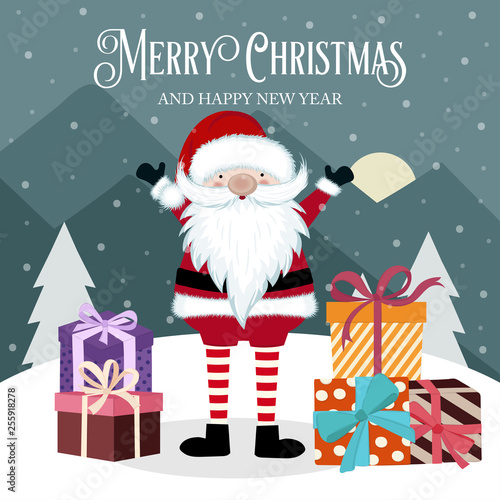  Christmas card with Santa and gift box