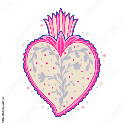 Sacred mexican spirit color. Soul symbol religion. Decoration emblem holy heart.Sacramental religion.
