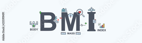 BMI body mass index banner web icon for presentation, body weight, heart rate, measurement and height. Minimal vector infographic.