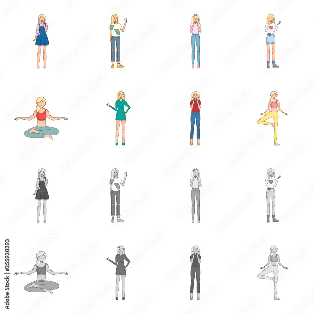 Vector design of posture and mood logo. Set of posture and female stock vector illustration.