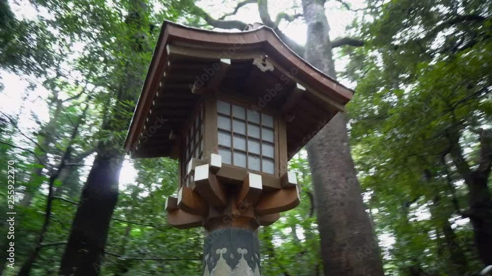 Antique Japanese Wooden Lantern in Forest - Orbit Gimbal Footage Antique Japanese Wooden Lantern in Forest - Orbit Gimbal Footage