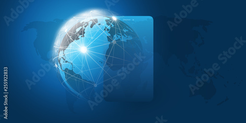 Global Networks Design with Network Mesh, Earth Globe and Smartphone Silhouette - Vector Template for Your Business 