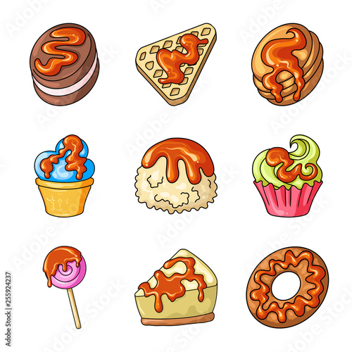 Vector illustration of dessert and sweet sign. Set of dessert and food vector icon for stock.