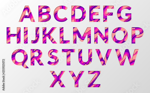 Colorful layered font paper alphabet. ABC letters vector design.