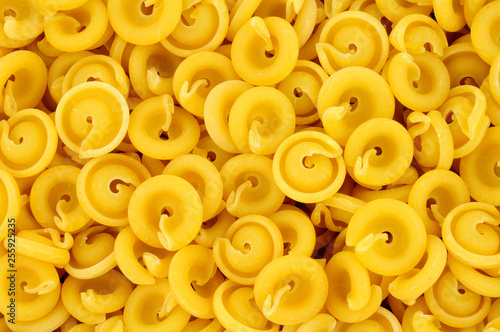 Dischi pasta shapes made from Durham wheat background