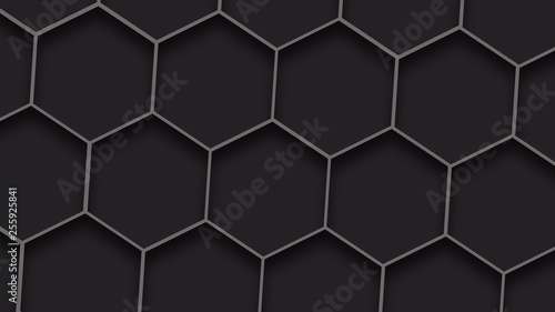 Black hexagons texture. Abstract geometric background