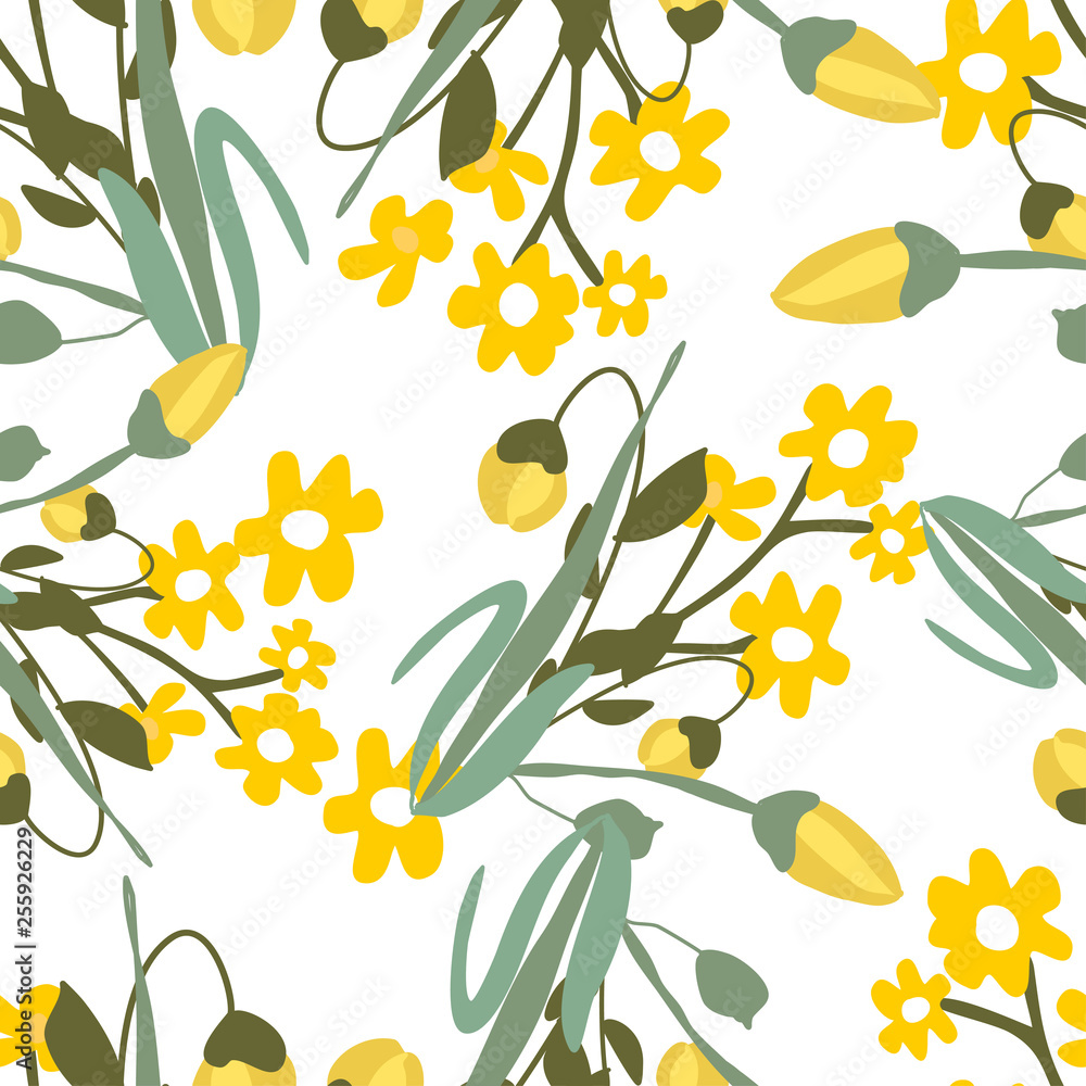 Seamless pattern with small flowers on background. Modern and Trendy  fashionable floral texture for fabric, wallpaper, interior, tiles, print,  textiles, packaging and various types of design Stock Vector