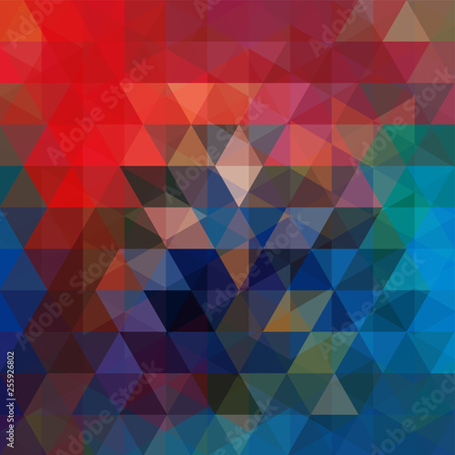 Geometric pattern, triangles vector background in blue, red, green  tones. Illustration pattern