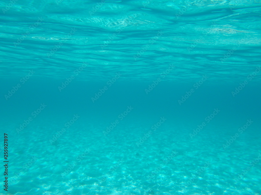 Crystal clear blue ocean water. Abstract background underwater concept