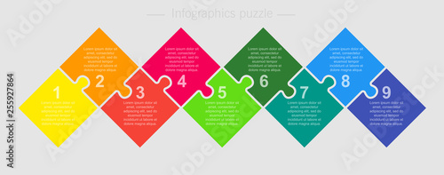Vector jigsaw puzzle squares info graphic 4 steps.