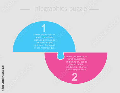 Two pieces puzzle half circles info graphic.