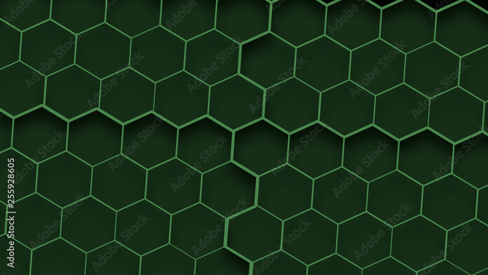 Naklejka premium Green honeycomb texture. Abstract geometric backdrop. Hexagons background