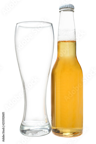 Beer bottle and glass cup for beer