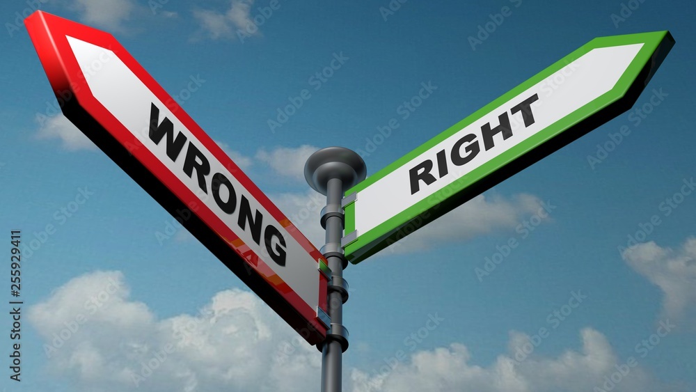 Fototapeta premium Wrong - Right street arrows - 3D rendering illustration