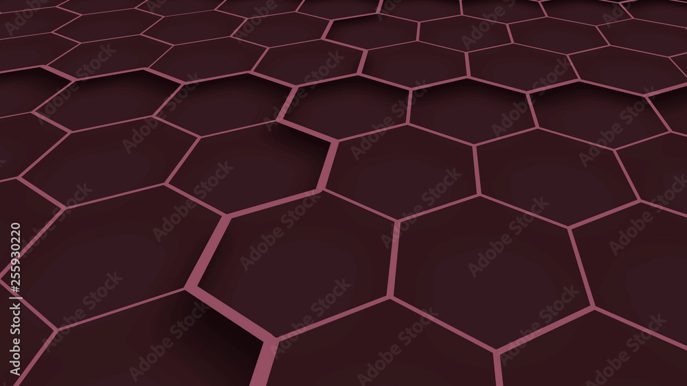 Red honeycomb background. Red hexagons texture. Geometric structure