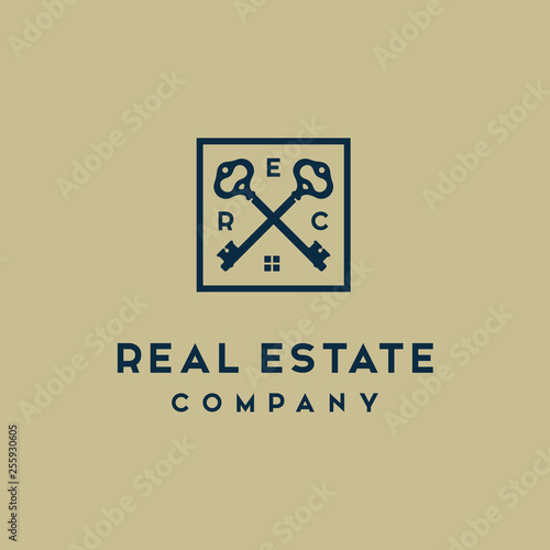 Simple Luxury Crossed skeleton key with window roof for House Real Estate Home Apartment business logo design