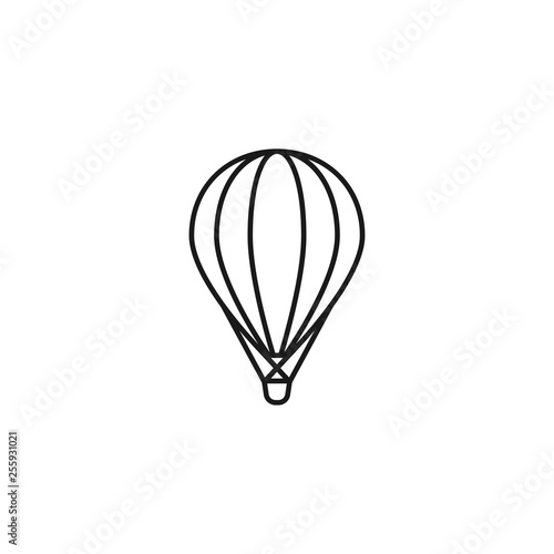 Flying hot air balloon line icon. Flat cartoon design. Vector illustration isolated on white.