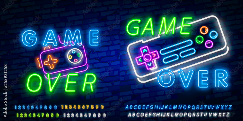 Game Over Neon Text Vector. Game Over neon sign, Gaming design template ...