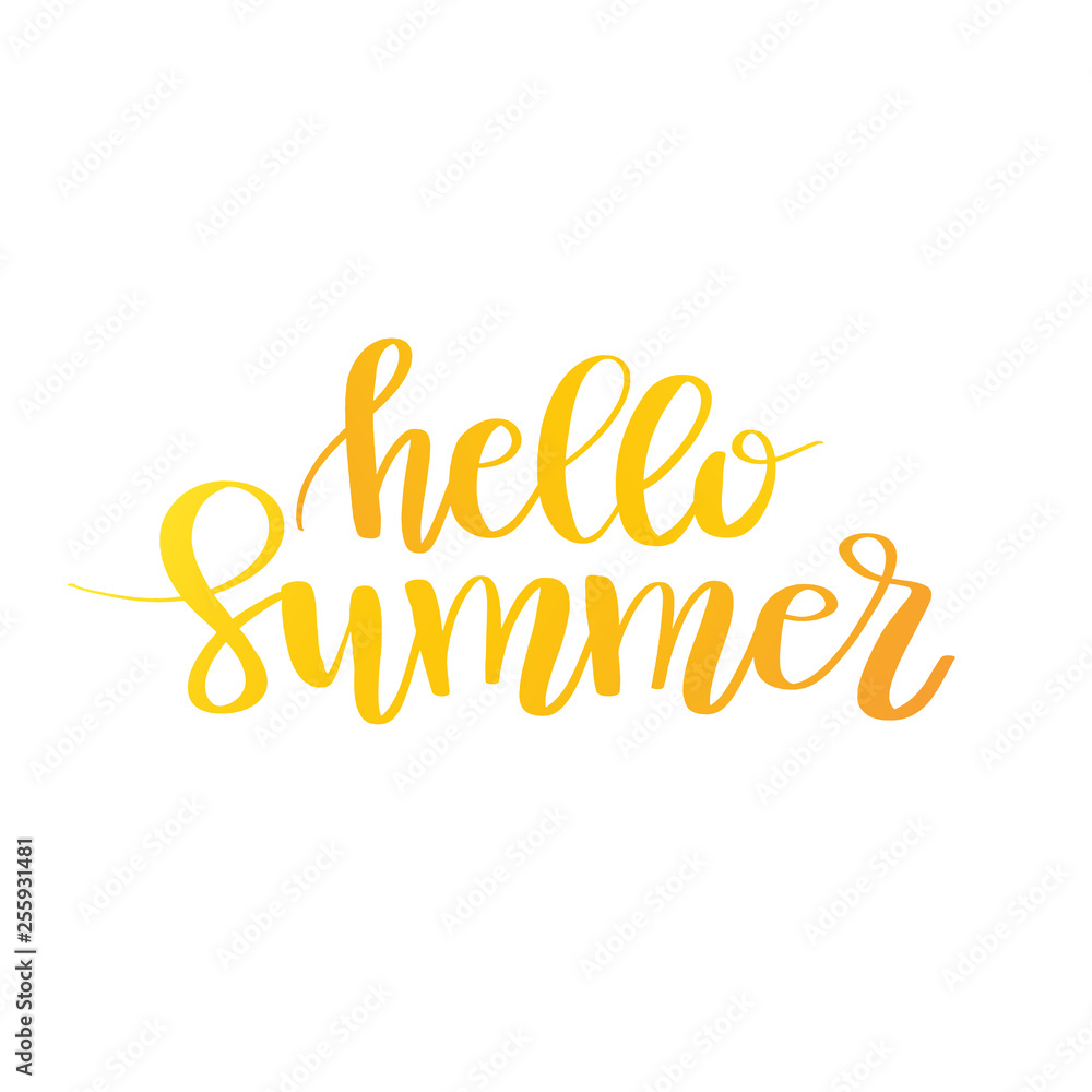 Hello Summer hand drawn brush lettering. l Hello Summer hand drawn brush lettering. l