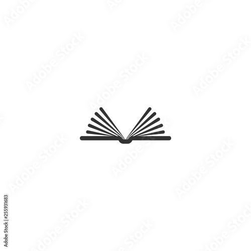 Black widely opened book with pages like wings. Isolated on white. Flat line reading icon.