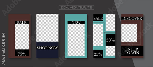 Editable Stories Minimal Vector Layout. Social Media Like and Share, Trends, Sale -50 Photo Frames Kit. Sale Insta Stories Layout