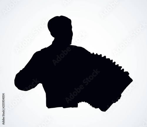 A man plays the accordion. Vector drawing