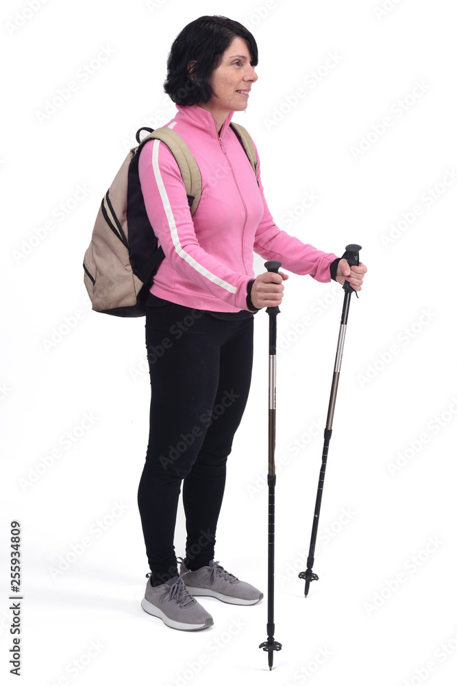 woman hiker on white background