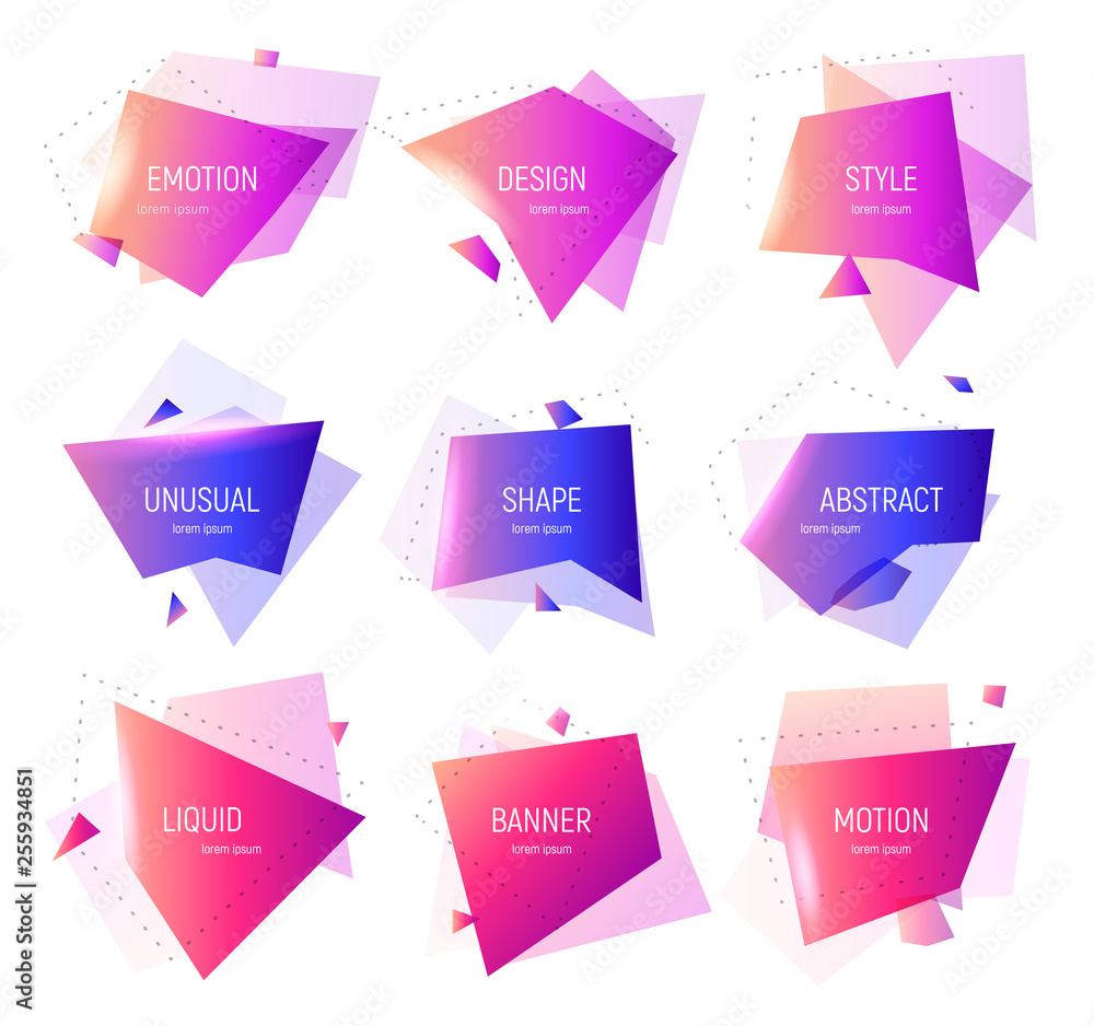 Set of geometric banner. Abstract geometric shapes. Colored design template of a logo, flyer, banner, presentation. Concept design for business. Isolated vector illustration. Set of geometric banner. Abstract geometric shapes. Colored design template of a logo, flyer, banner, presentation. Concept design for business. Isolated vector illustration.