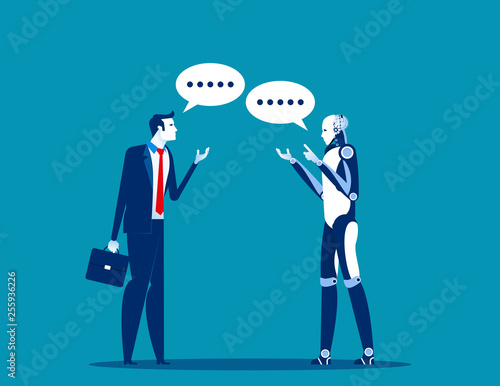 Conversation between human and android. Concept business vector, Artificial intelligence, Robot, Chatbot.