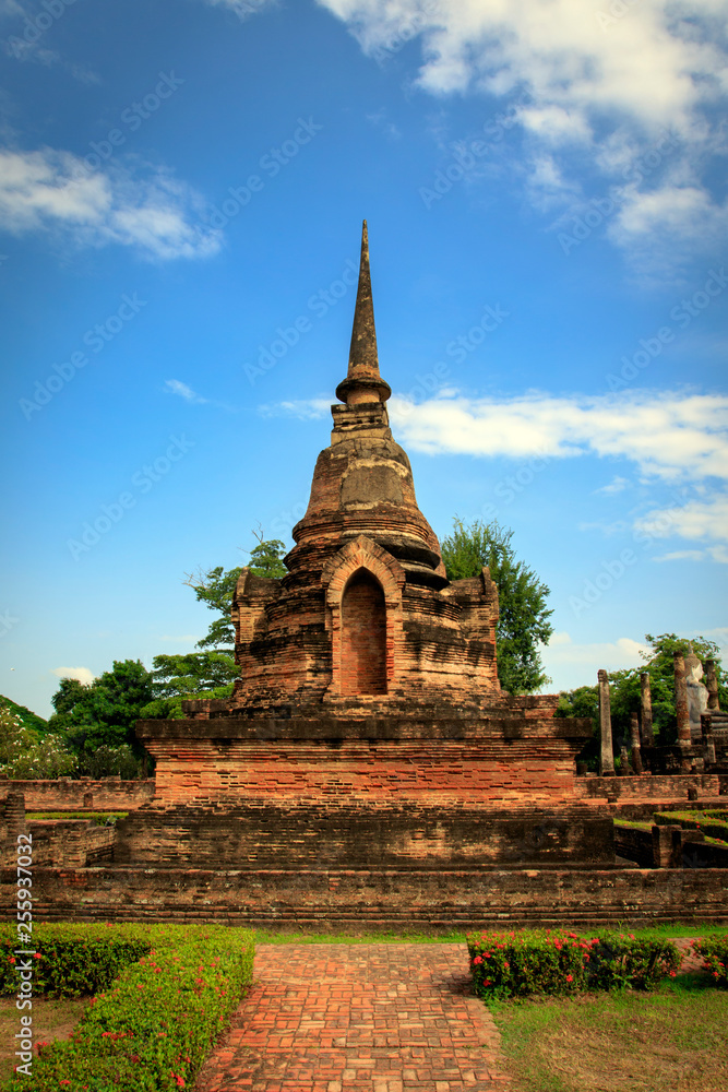 Pagoda in Old Buddhist temple in Sukhothai historical park In Thailand., Tourism, World Heritage Site, Civilization,UNESCO.