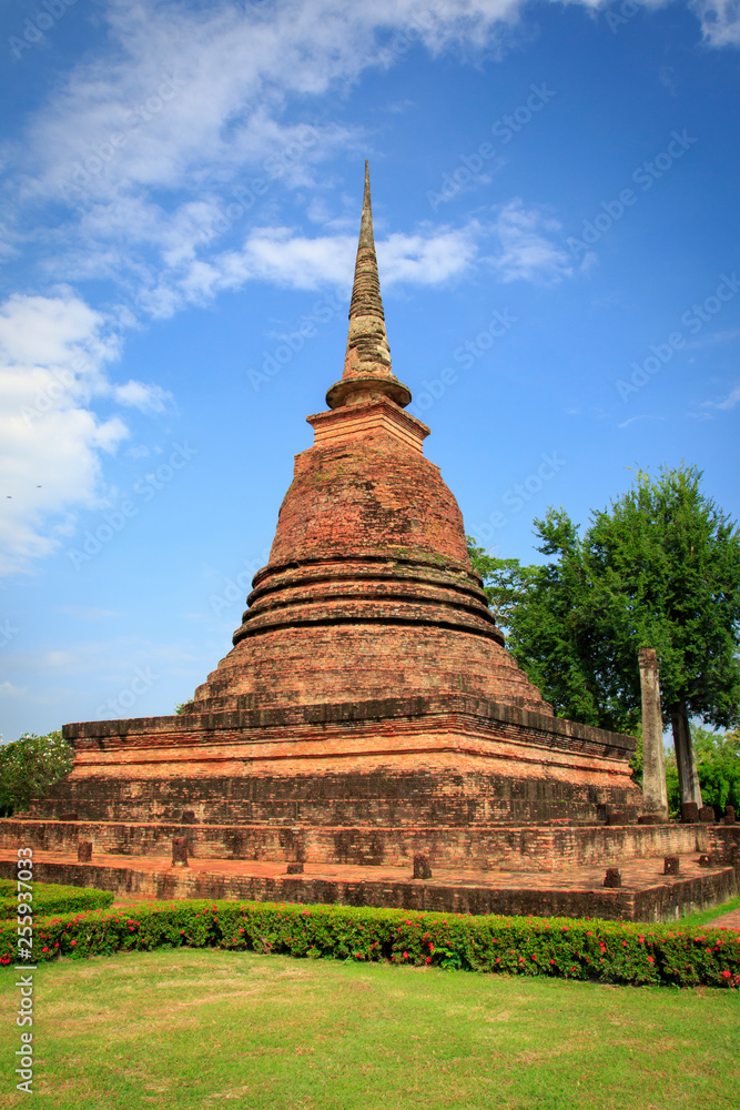 Pagoda in Old Buddhist temple in Sukhothai historical park In Thailand., Tourism, World Heritage Site, Civilization,UNESCO.